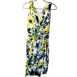 Ralph Lauren Floral Botanical Ruched  V-Neck Midi Dress Size 10